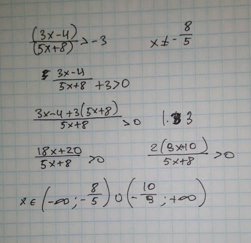 Решить неравенство (3х-4)/(5х+8)> -3