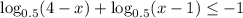 \log_{0.5}(4-x)+\log_{0.5}(x-1 )\leq -1