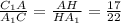 \frac{C_{1}A}{A_{1}C}= \frac{AH}{HA_{1}}= \frac{17}{22}