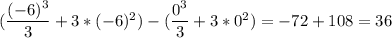 (\dfrac{(-6)^3}{3}+3*(-6)^2)-(\dfrac{0^3}{3}+3*0^2)=-72+108=36