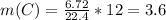 m(C) = \frac{6.72}{22.4}*12 = 3.6