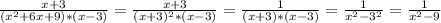 \frac{x + 3}{(x^{2} + 6x + 9)*(x - 3)} = \frac{x + 3}{(x + 3)^{2}*(x - 3)} = \frac{1}{(x + 3)*(x - 3)} = \frac{1}{x^{2} - 3^{2}} = \frac{1}{x^{2} - 9}