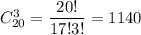 C^3_{20}=\dfrac{20!}{17!3!} =1140