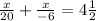 \frac{x}{20} + \frac{x}{ - 6} = 4 \frac{1}{2} \\