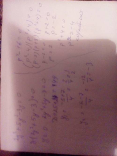 Найдите корни многочлена: а) 2y^3+5y^2-3y=0; б) p^4-16=0.