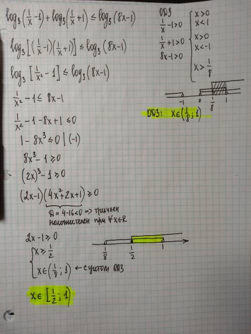 13. log3(1\x-1)+log3(1\x+1)≤log3(8x-1)