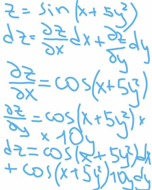 Найти полный дифференциал функции: z=sin(x+5y^2)