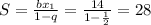 S=\frac{bx_{1}}{1-q}=\frac{14}{1-\frac{1}{2}}=28