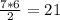 \frac{7*6}{2}=21