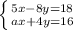 \left \{ {{5x-8y=18} \atop {ax+4y=16}} \right.