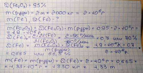 Массовая доля ферум 3 оксида в руде составляет 95 .0 процентов рассчитайте массовую долю железа в 2