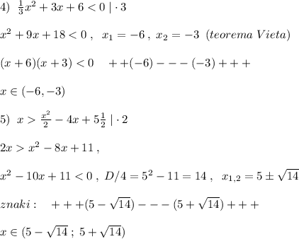 4)\; \; \frac{1}{3}x^2+3x+6