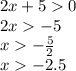 2x + 5 0 \\ 2x - 5 \\ x - \frac{5}{2} \\ x - 2.5