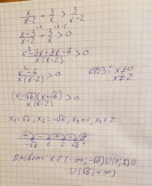 Решите неравенство x/x-2 + 3/x > 3/x-2