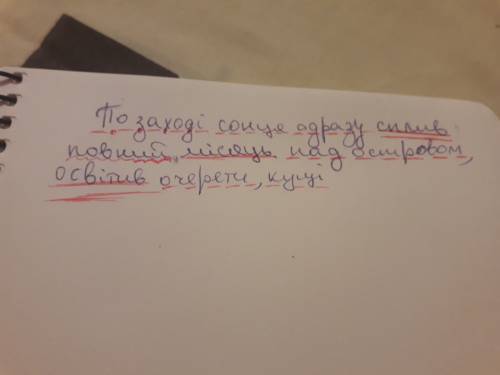 Іть підкреслити члени речення по заході сонця одразу сплив повний місяць над островом , освітив очер