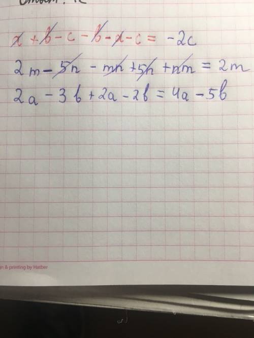 A+(b-c)-b-(a+c); 2m-n(5+m)+5n+nm; 2a-3b+2a-2b !