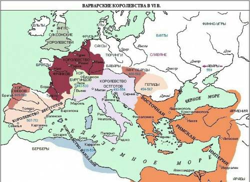Падание западно римской империи и оразование варварских королеств: кгде на карте расположены племена