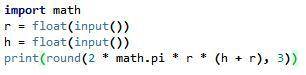 Языка программирования python. вычислить общую площадь поверхности цилиндра, если даны радиус основа