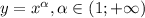 y=x^\alpha, \alpha \in (1;+\infty)