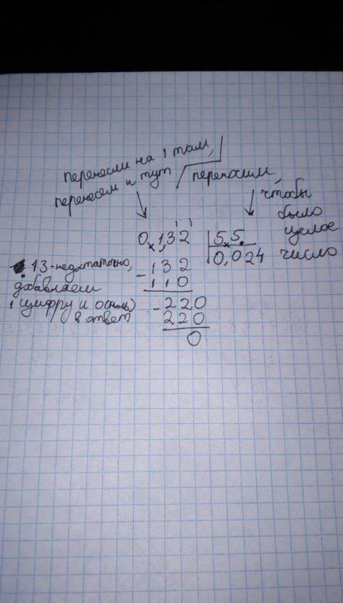 Объясните подробно как поделить 0,132 на 5,5 я знаю, что получается 0,024, но у меня при делении пол