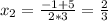 x_2=\frac{-1+5}{2*3}=\frac{2}{3}