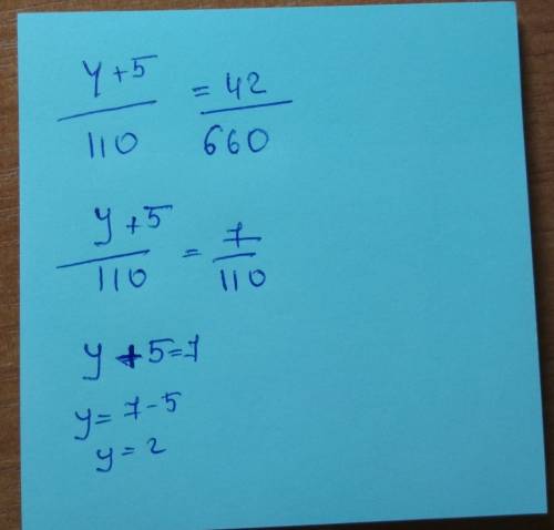 1) у+5/110=42/660 2) (3у-7): 5+33: 15 3) 11у/20=16: 80 на пиши решений а то жб решать как уровнение