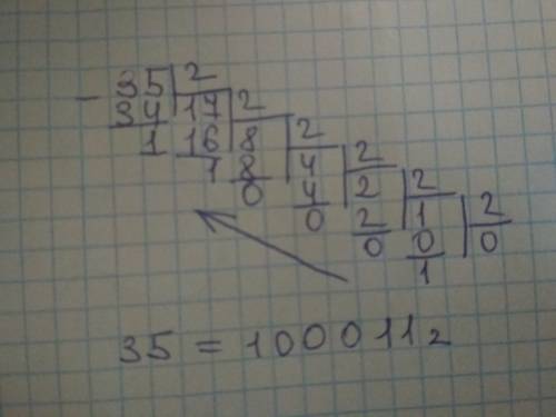 Переведите в двоичную систему десятичное число 35