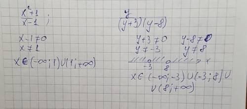 При каких знаниях переменной дробь не имеет смысла? х^2+1/х-1; у/(у+3)(у-8)