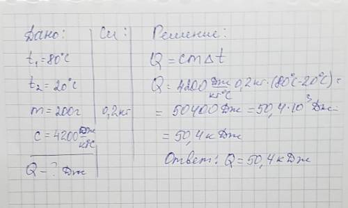 Какое количество теплоты выделяется при остывании стакана горячего чая при температуре 80 °c до комн