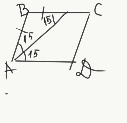Найдите величину очтрого угла параллерограмма abcd, если биссектриса угла а образукт со стороной вс