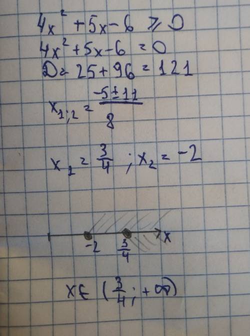 4х в квадрате +5х-6больше или равно 0