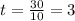 t = \frac{30}{10} = 3