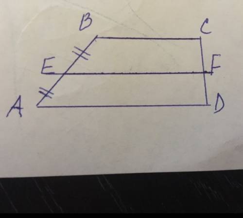 Докажите что отрезок соединяющий боковые стороны трапеции пареллелен ее основанию