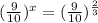 (\frac{9}{10}) ^{x} = (\frac{9}{10}) ^{\frac{2}{3} }