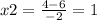 x2 = \frac{4 - 6}{ - 2} = 1