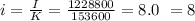 i = \frac{I}{K} = \frac{1228800}{153600} = 8.0 ~= 8