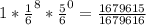 1*\frac{1}{6}^8*\frac{5}{6}^0=\frac{1679615}{1679616}