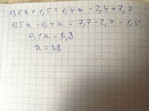 Решительно уравнения 0,5(x+3)=0,4(x-6)+7,7