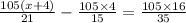 \frac{105(x + 4)}{21} - \frac{105 \times 4}{15} = \frac{105 \times 16}{35}