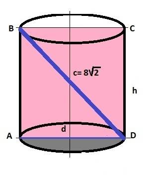 Осевым сечением цилиндра является квадрат,диагональ которого равна 8 корень2 см. найдите объем цилин
