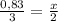 \frac{0,83}{3} = \frac{x}{2}