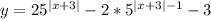 y = 25^{|x+3|} - 2*5^{|x+3| -1} -3