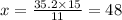 x = \frac{35.2 \times 15}{11} = 48