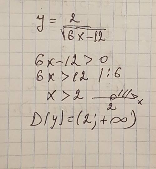 Найдите область определения функции: у = 2/ √6х - 12