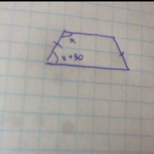 Найдите угол равнобедренной трапеции если один из ее углов больше на 30 градусов