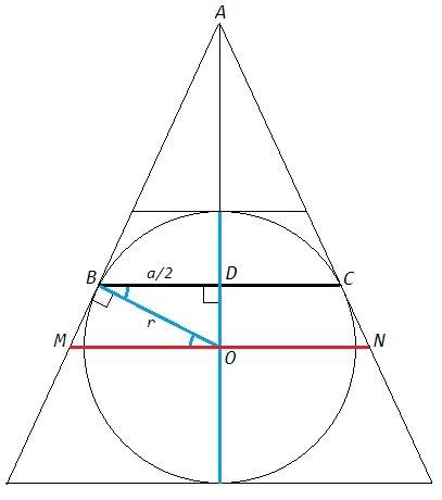 Вугол вписана окружность з радиусом r. длина хорды, которая соединяет точки касания, равна а. к окру