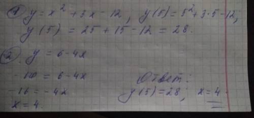 А) функция задана формулой у=х (в квадрате) +3х-12. найдите значение функции, если значение аргумент