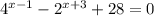 4^{x-1}-2^{x+3}+28=0