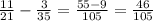 \frac{11}{21} - \frac{3}{35} = \frac{55 - 9}{105} = \frac{46}{105}