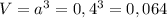 V=a^3=0,4^3=0,064